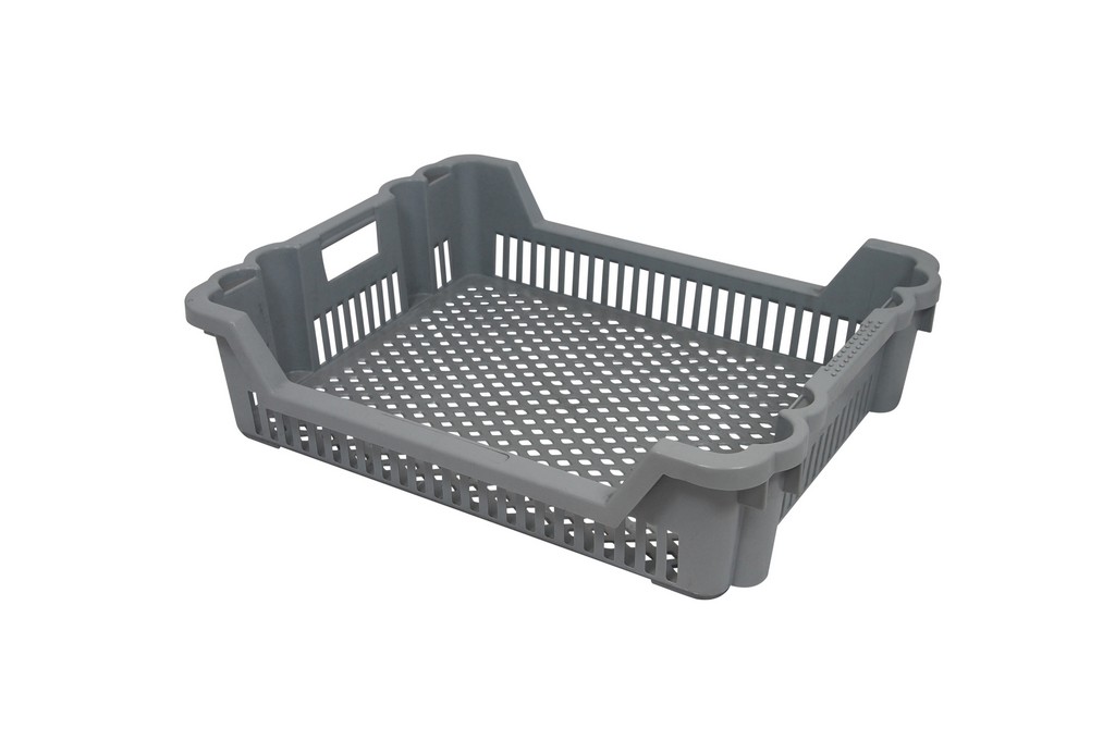 Pastry tray, stackable & nestable box, ventilated sides and ventilated