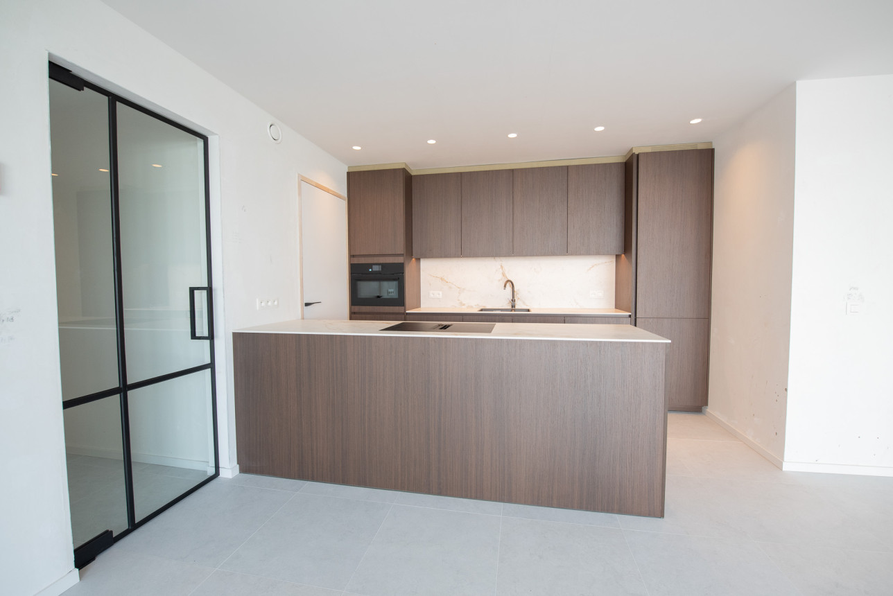 greeploze keuken met Melamine fronten, kleur oslo oak cocoa